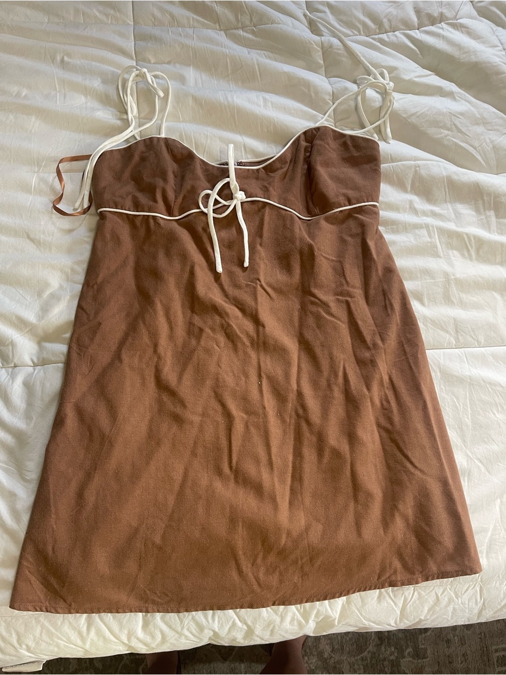 Brown Mini Dress with White Trim
